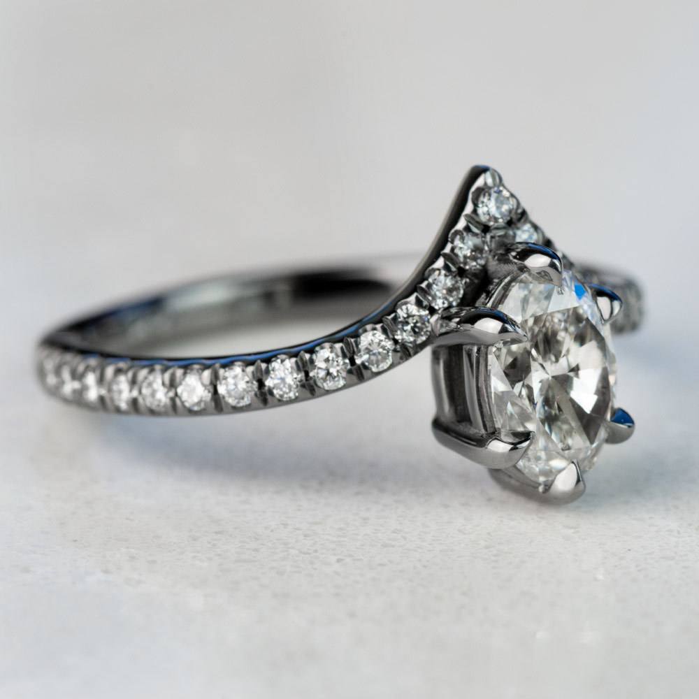Chevron Oval Diamond Engagement Ring in Black Gold
