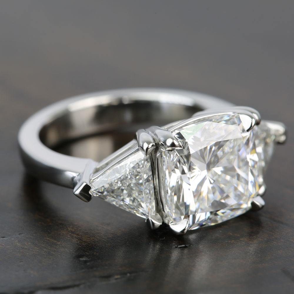 Claw Prong 4 Carat Cushion & Trillion Diamond Engagement Ring