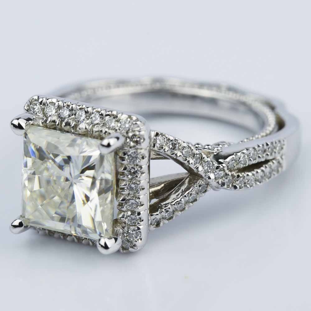 Princess Cut Moissanite Engagement Ring In 14k White Gold