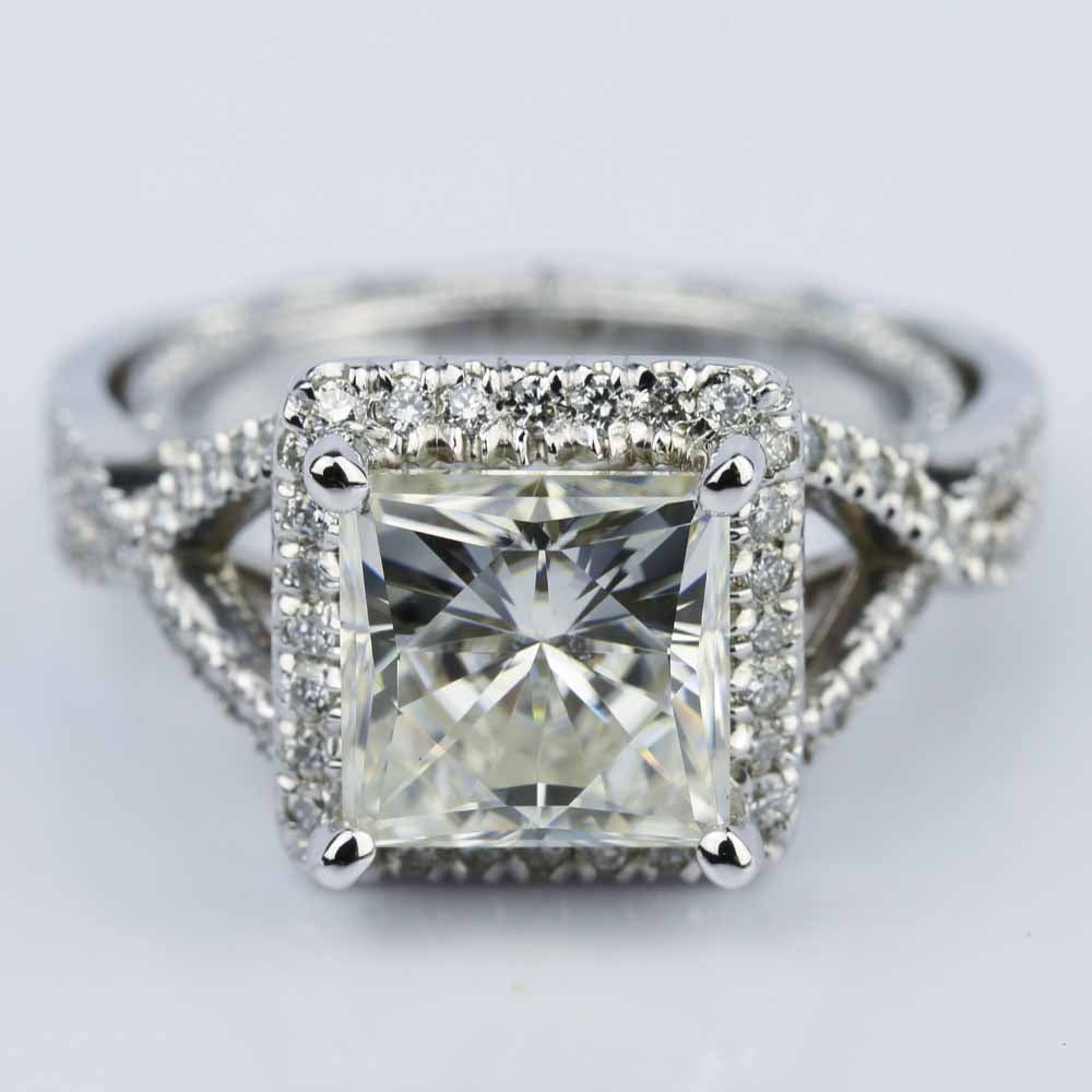 Princess Cut Moissanite Engagement Ring In 14k White Gold