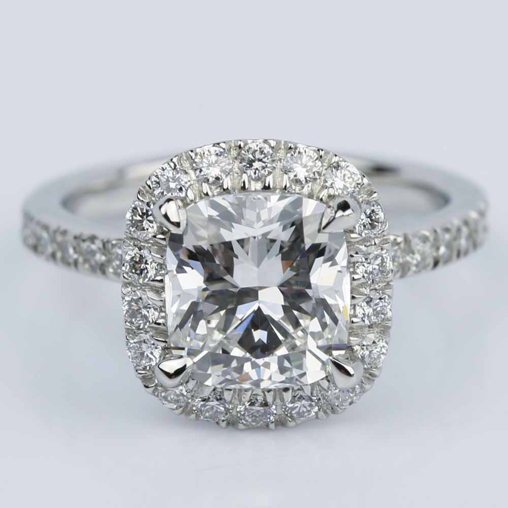 Cushion Cut Micro Pave Halo Engagement Ring