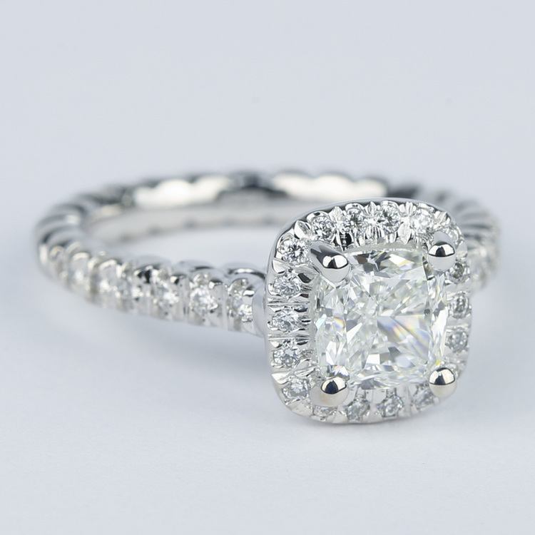 Cushion Cut Halo Diamond And Rope Twist Engagement Ring