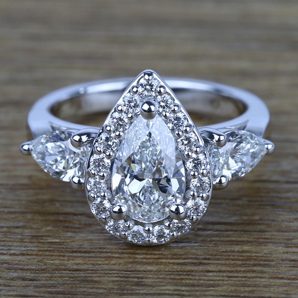 Custom 1.20 Carat Pear Halo Diamond Engagement Ring