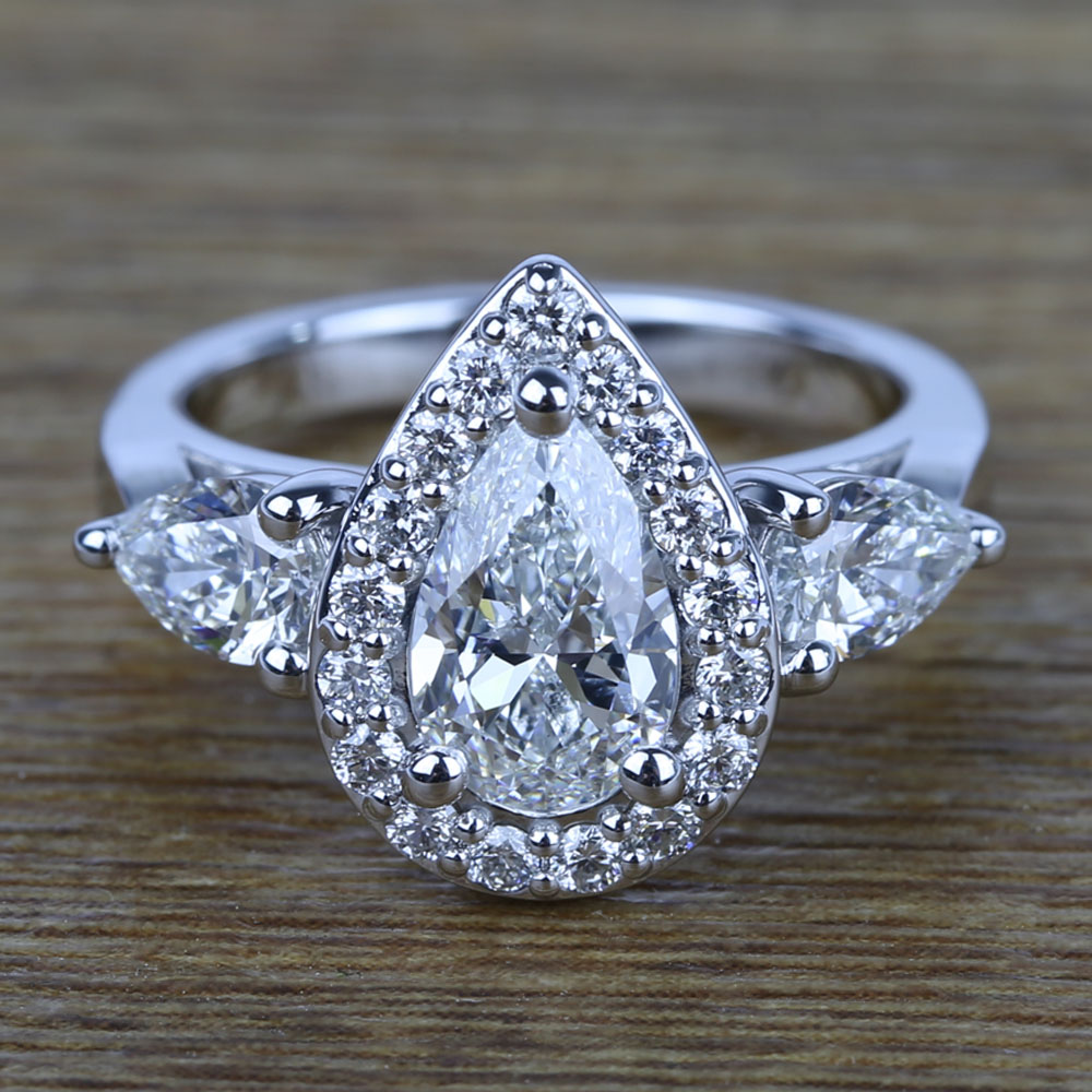 Custom 1.20 Carat Pear Halo Diamond Engagement Ring