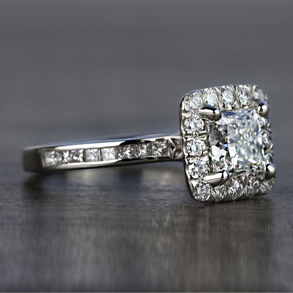 Custom 1.30 Carat Princess Halo Diamond Engagement Ring