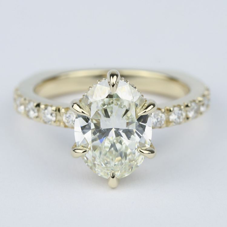 Custom Pave Oval Diamond Engagement Ring in Yellow Gold