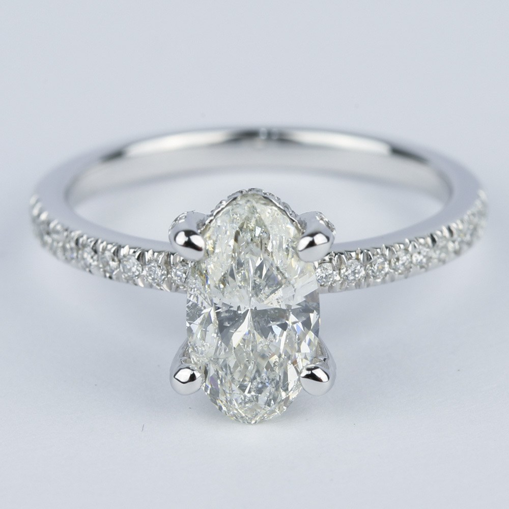 1.74 Carat Oval Diamond Ring With Delicate Pave Band