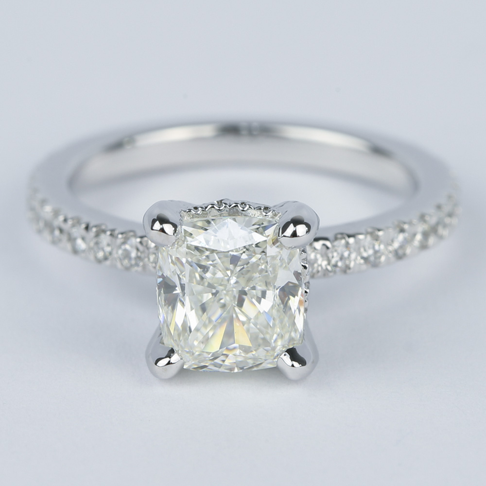 1.90 Carat Cushion Cut Diamond Ring With Pave Band