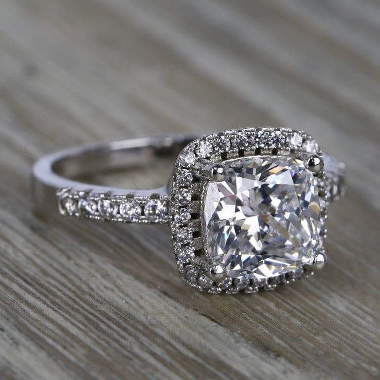 Custom Delicate Cushion Halo Diamond Engagement Ring (2 Carat)