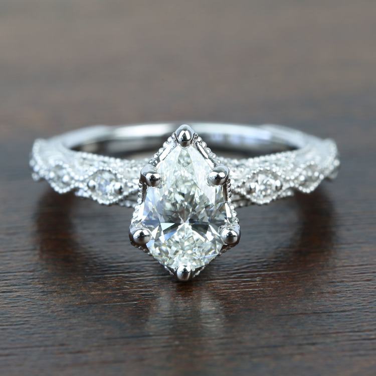 Custom Antique Milgrain Pear Diamond Engagement Ring