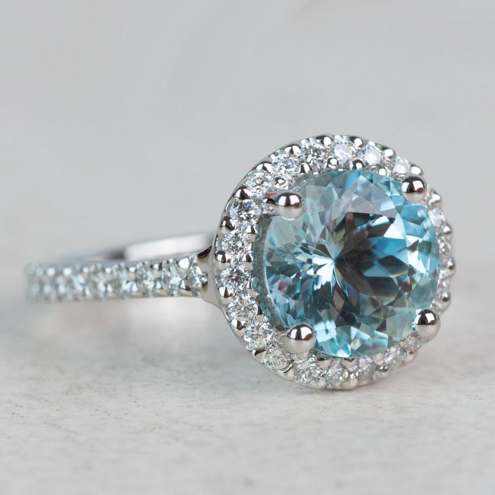 Custom Aquamarine Halo Diamond Engagement Ring