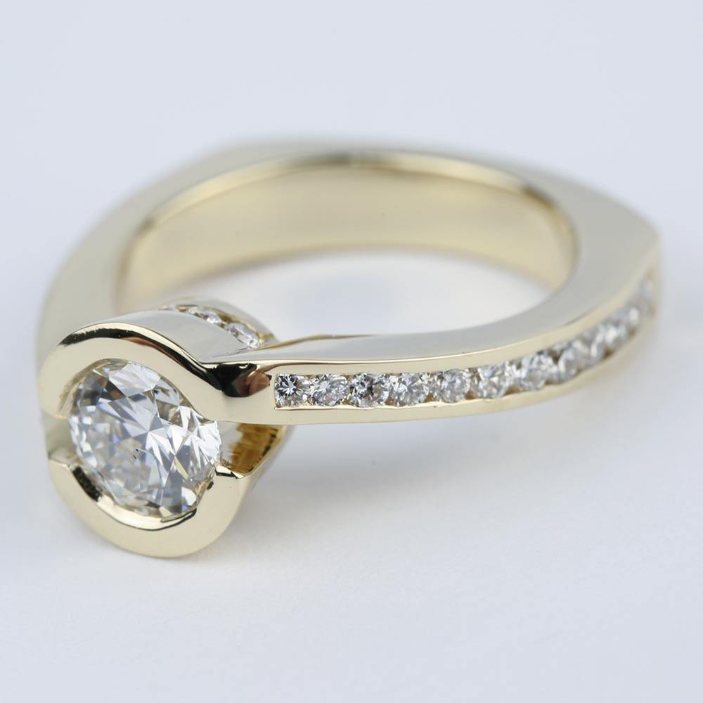 Custom Bezel Diamond Engagement Ring in Yellow Gold (0.90 ct.)