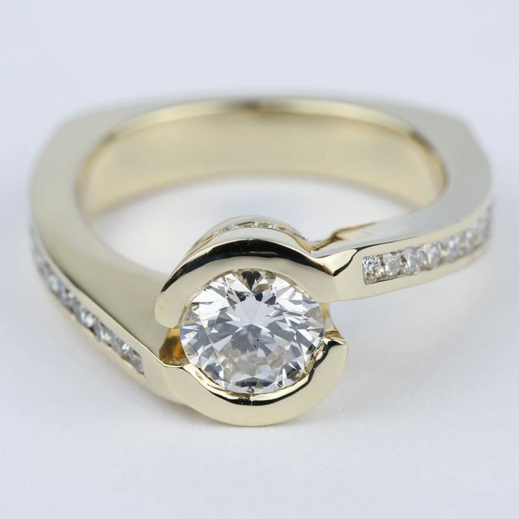 Custom Bezel Diamond Engagement Ring in Yellow Gold (0.90 ct.)