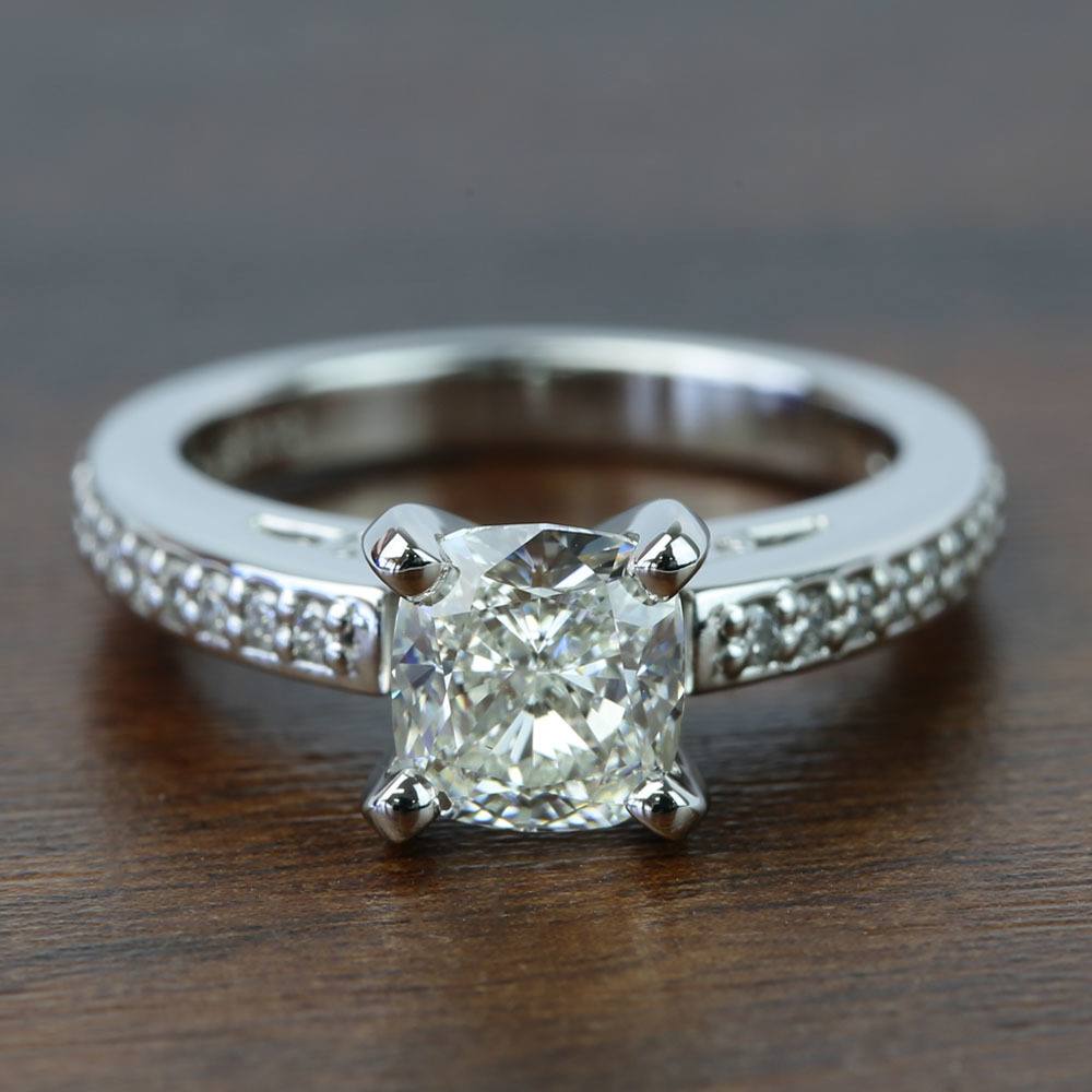 1.50 Carat Cushion Cut Pave Diamond Engagement Ring