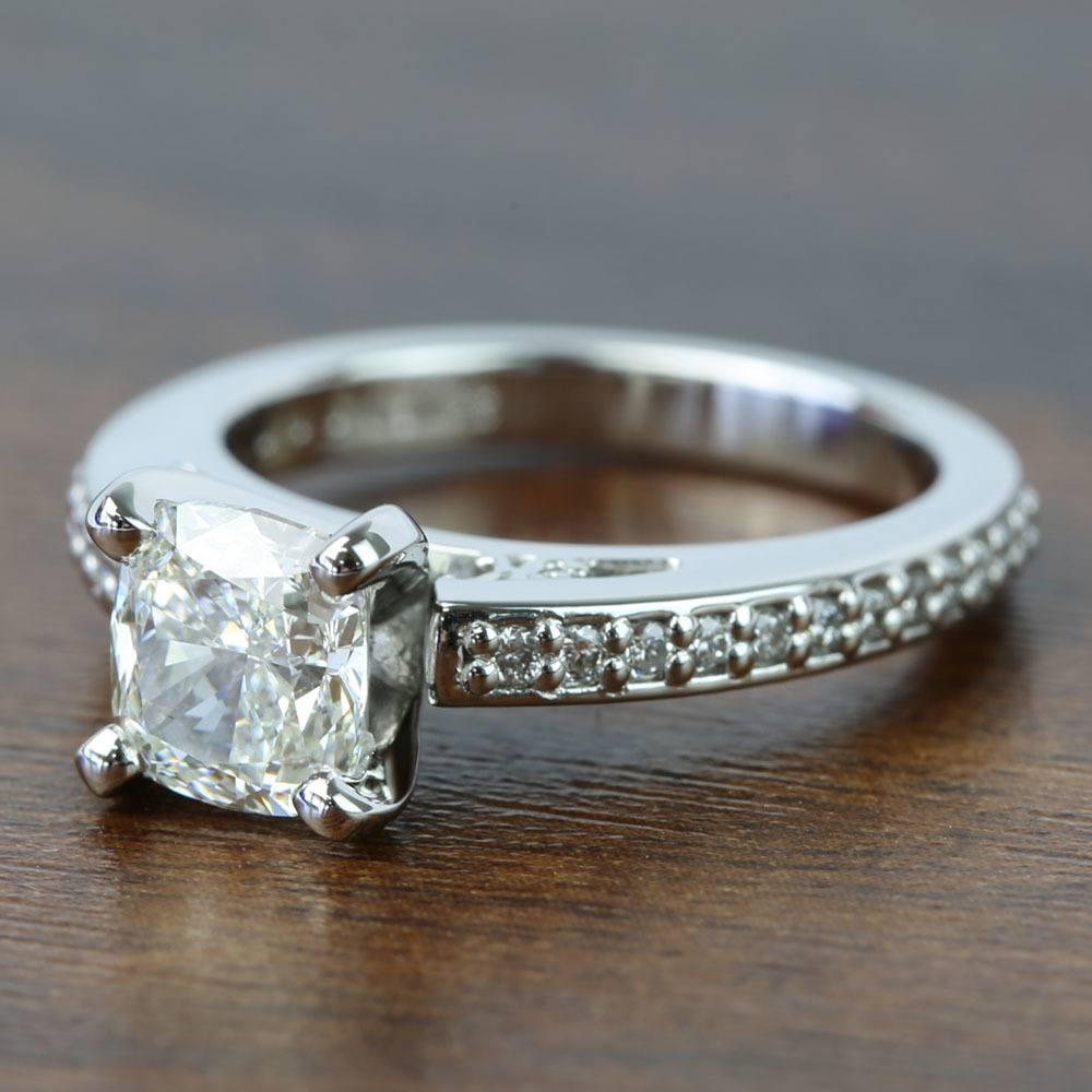 1.50 Carat Cushion Cut Pave Diamond Engagement Ring