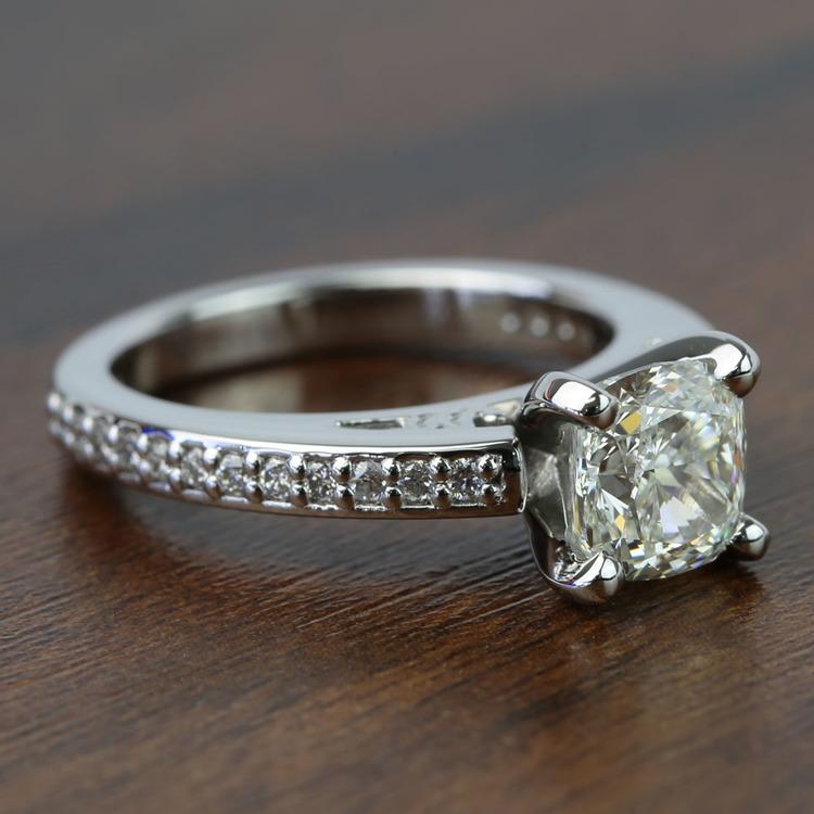 1.50 Carat Cushion Cut Pave Diamond Engagement Ring