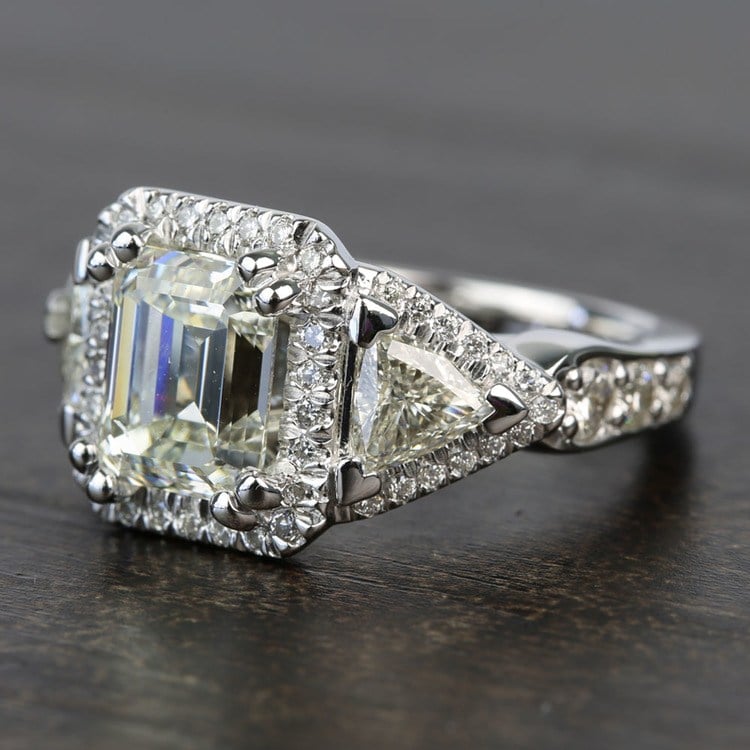 Custom Emerald & Trillion Halo Diamond Engagement Ring