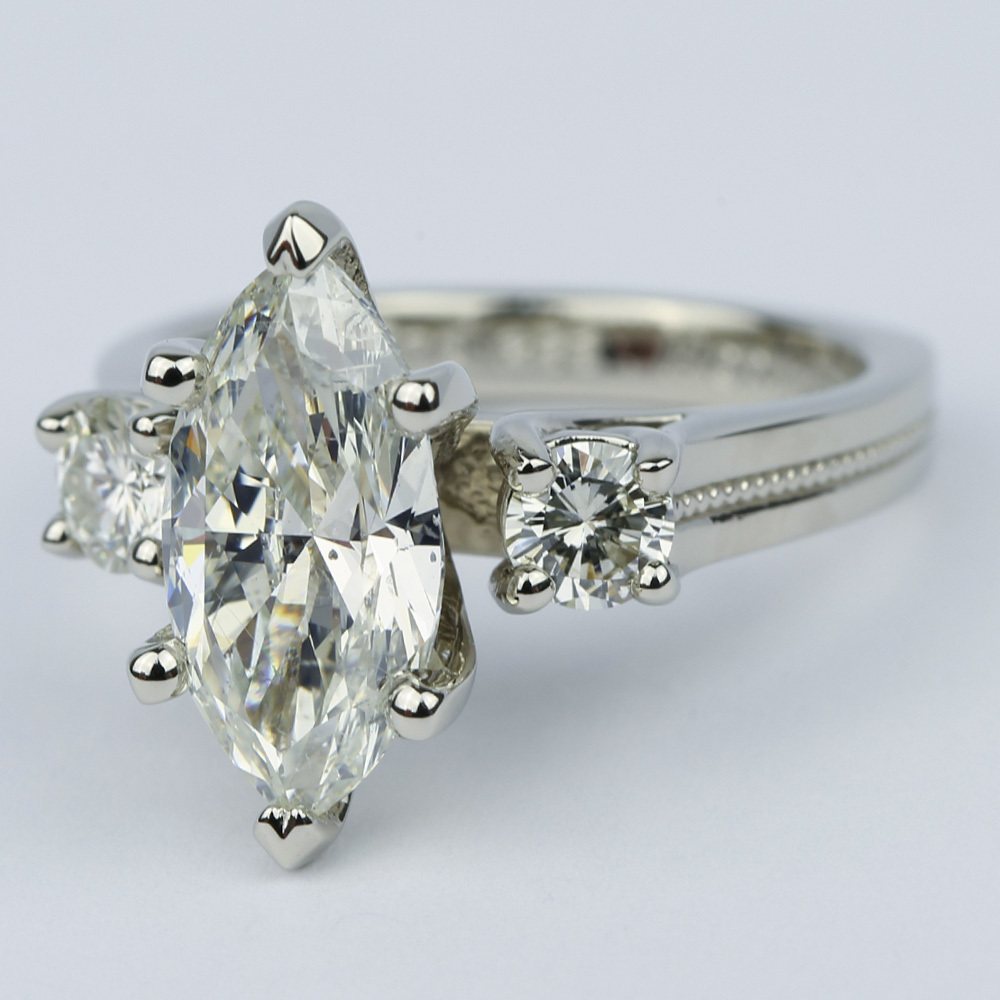Marquise & Round Diamond Engagement Ring with Milgrain Detail (2.50 Carat)