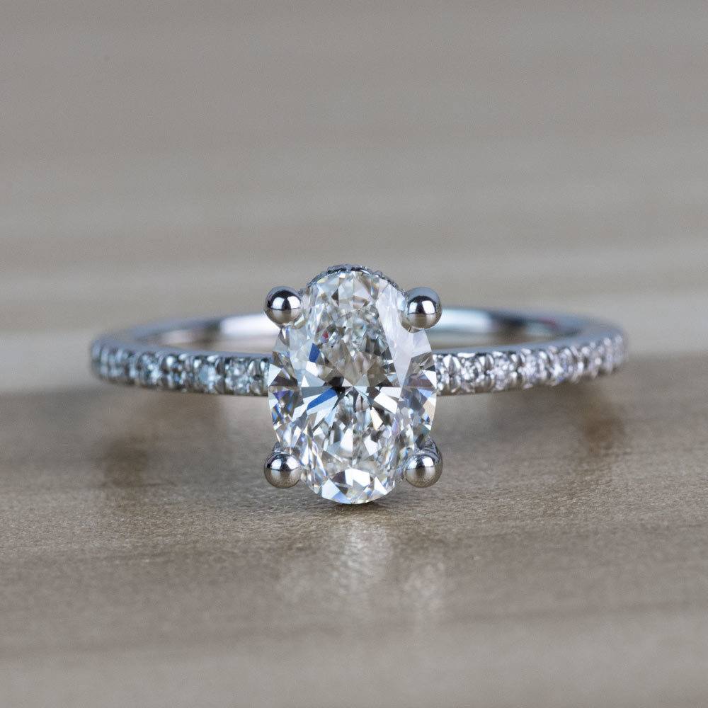 Custom French Cut Oval Diamond Engagement Ring With Diamond Basket