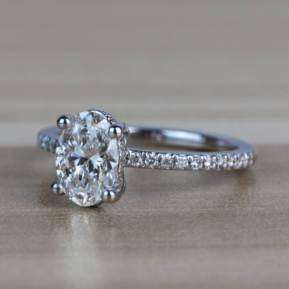 Custom French Cut Oval Diamond Engagement Ring With Diamond Basket