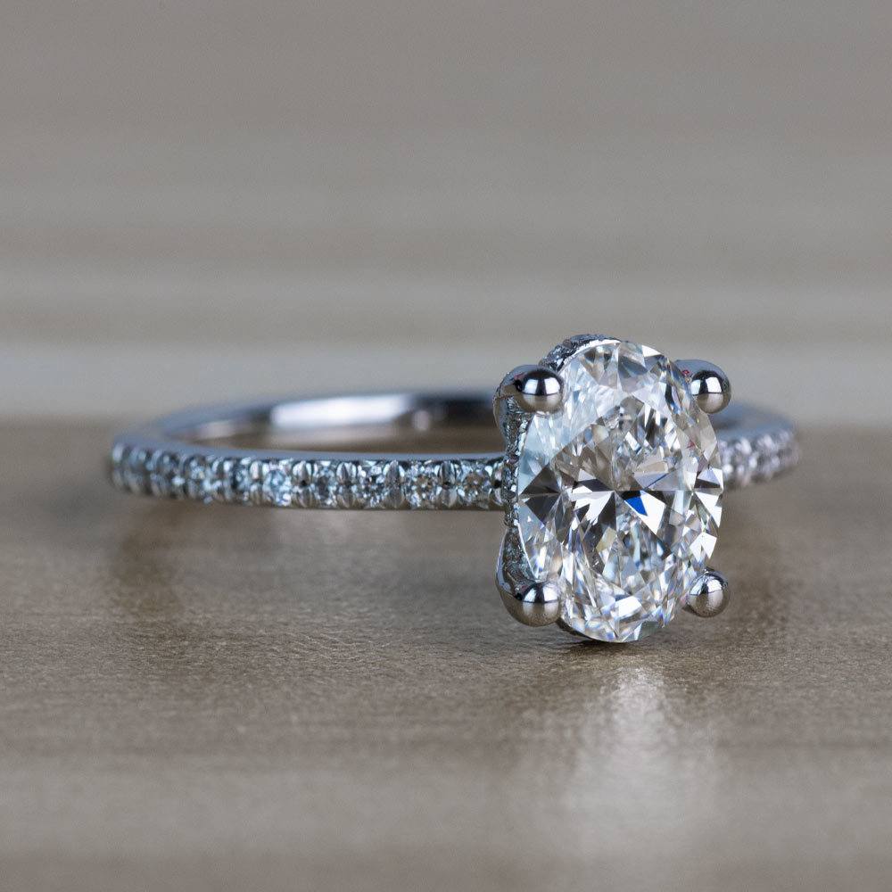 Custom French Cut Oval Diamond Engagement Ring With Diamond Basket