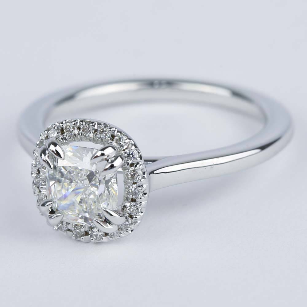 Double-Prong Cushion Diamond Halo Engagement Ring