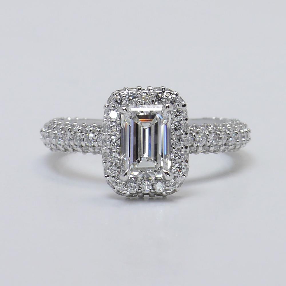 One Carat Emerald Halo Diamond Engagement Ring