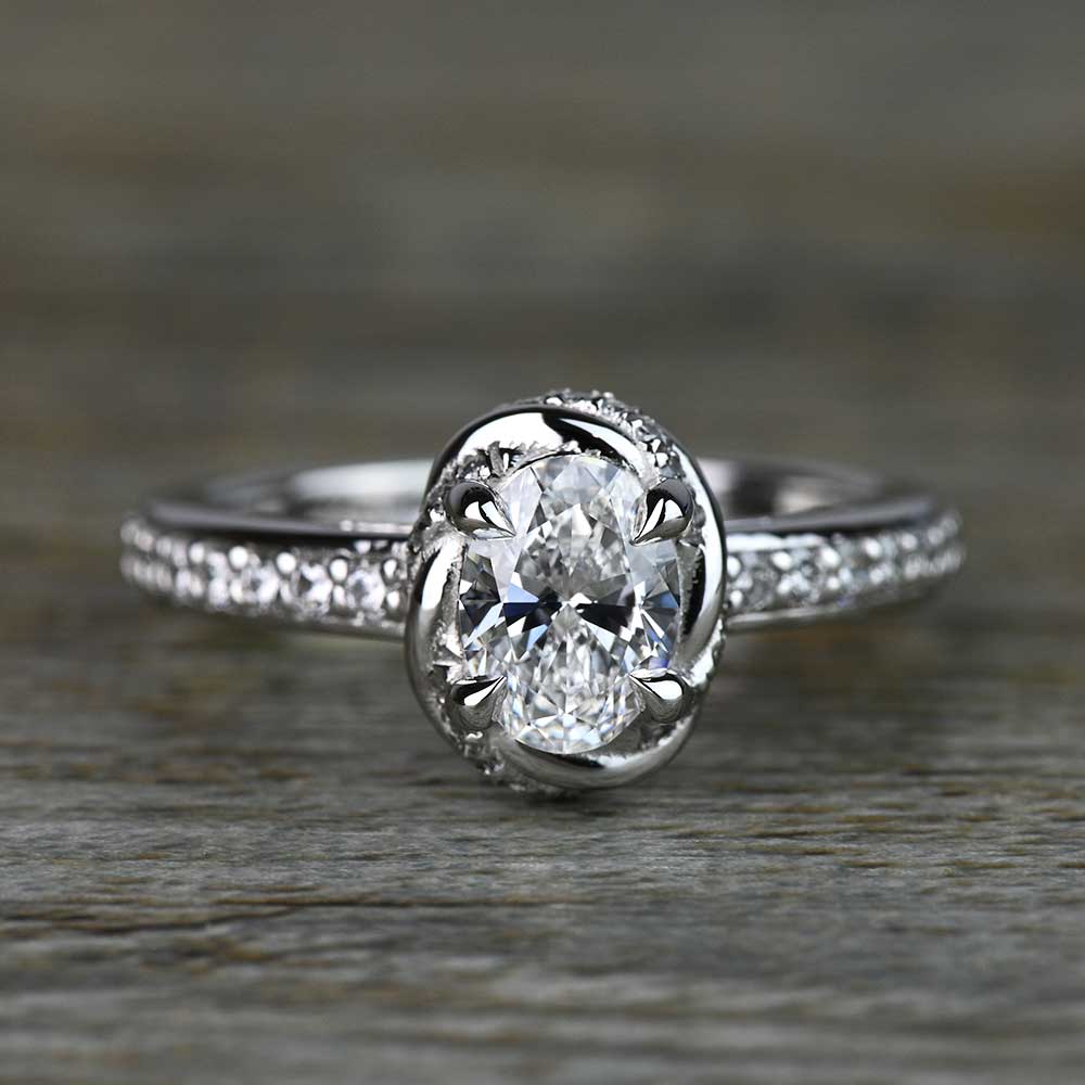 Custom Oval Diamond Twisted Vine Halo Engagement Ring