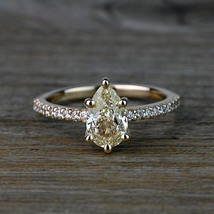 Custom Pear Scallop Diamond Engagement Ring in Yellow Gold