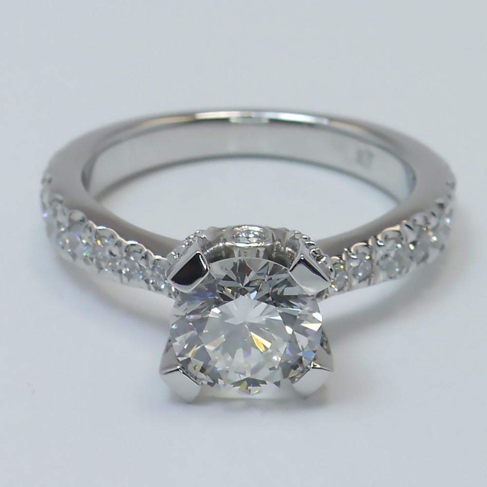 Custom Surprise Pave 1.5 Carat Round Diamond Engagement Ring