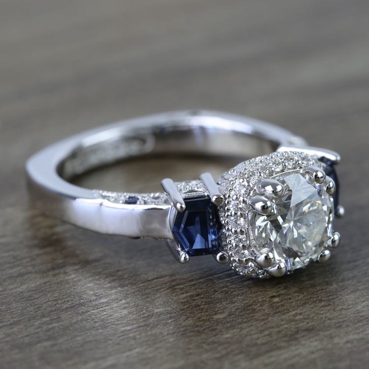 Custom Round Diamond & Sapphire Halo Ring (1 Carat)