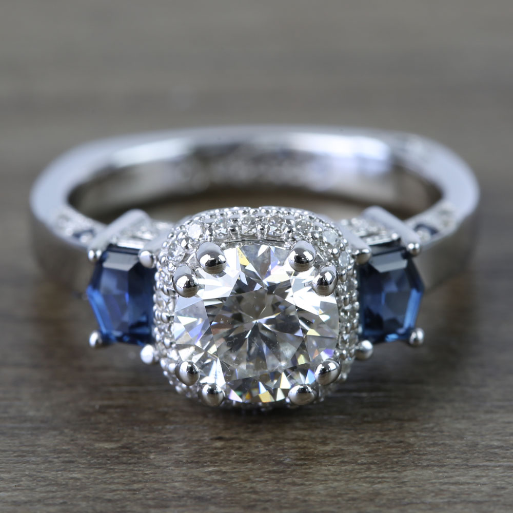 Custom Round Diamond & Sapphire Halo Ring (1 Carat)