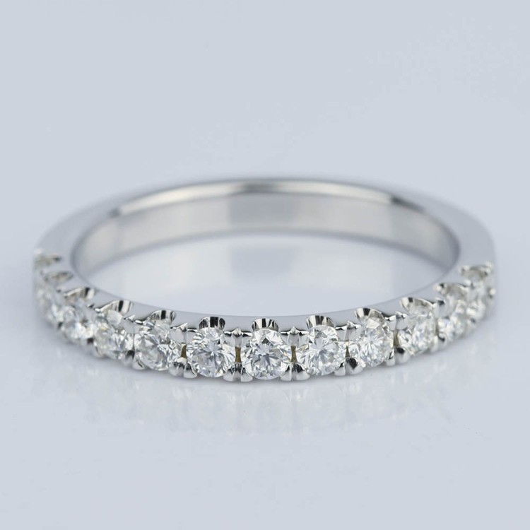 Custom Scallop Diamond Wedding Band in 18K White Gold