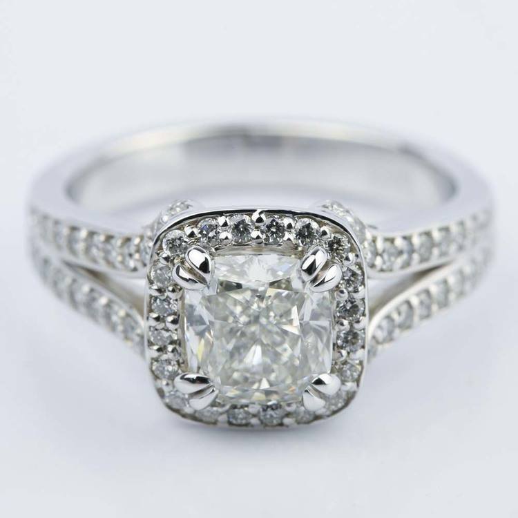 Halo Split Shank Cushion Diamond Engagement Ring