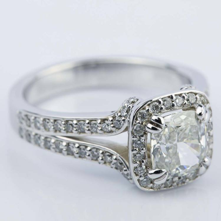 Halo Split Shank Cushion Diamond Engagement Ring 7046