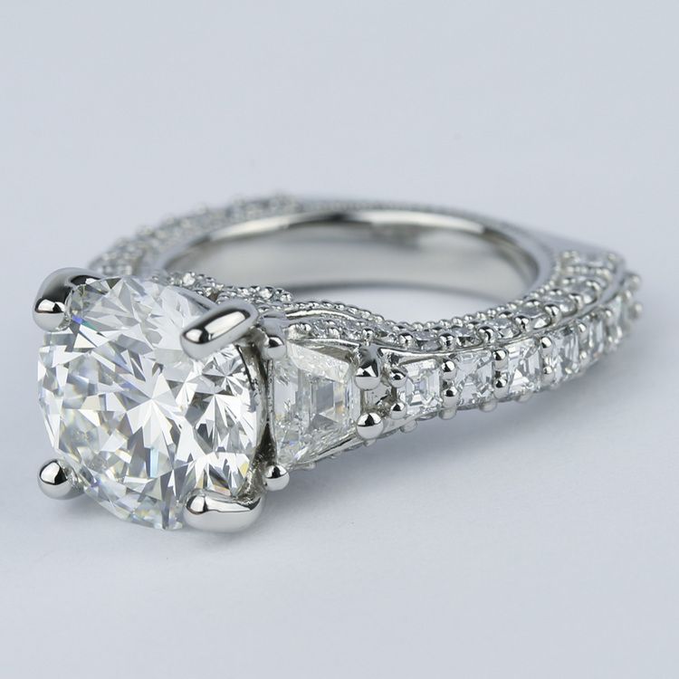 Trapezoid Diamond Engagement Ring with Milgrain Detail (4.50 ct.)