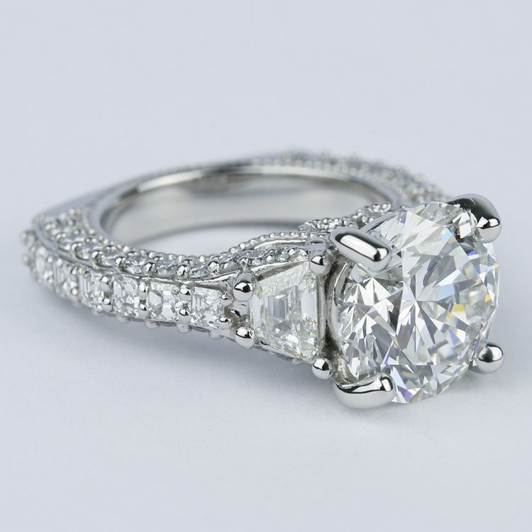 Trapezoid Diamond Engagement Ring with Milgrain Detail (4.50 ct.)