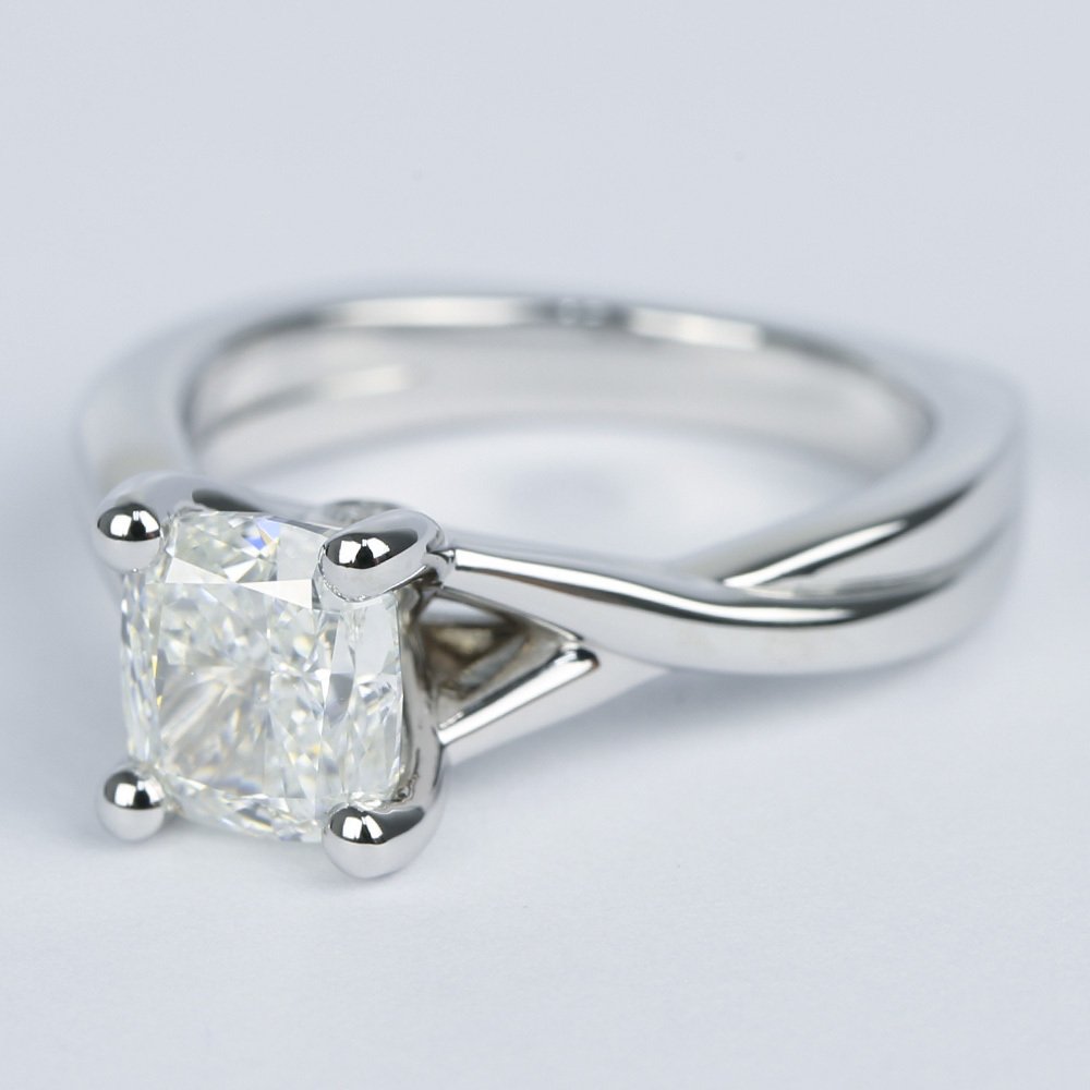 One Carat Twisted Split Shank Engagement Ring In White Gold