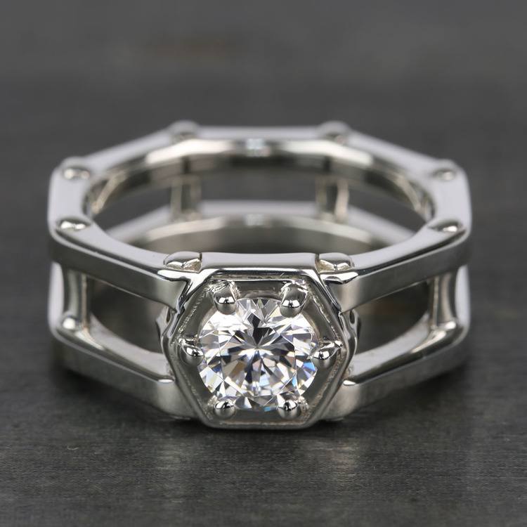 Hexagonal Rivet Round Solitaire Men's Engagement Ring (1 Carat)