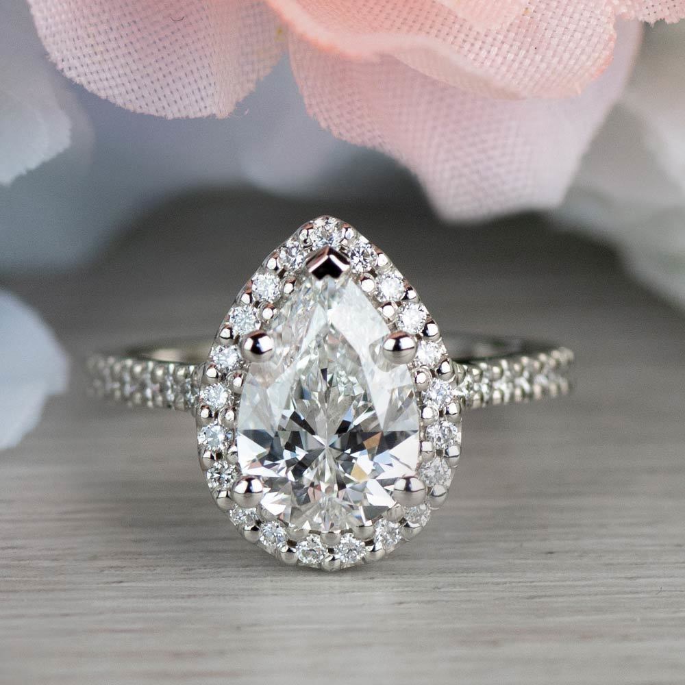 Dazzling Halo Engagement Pear Shaped Diamond Ring