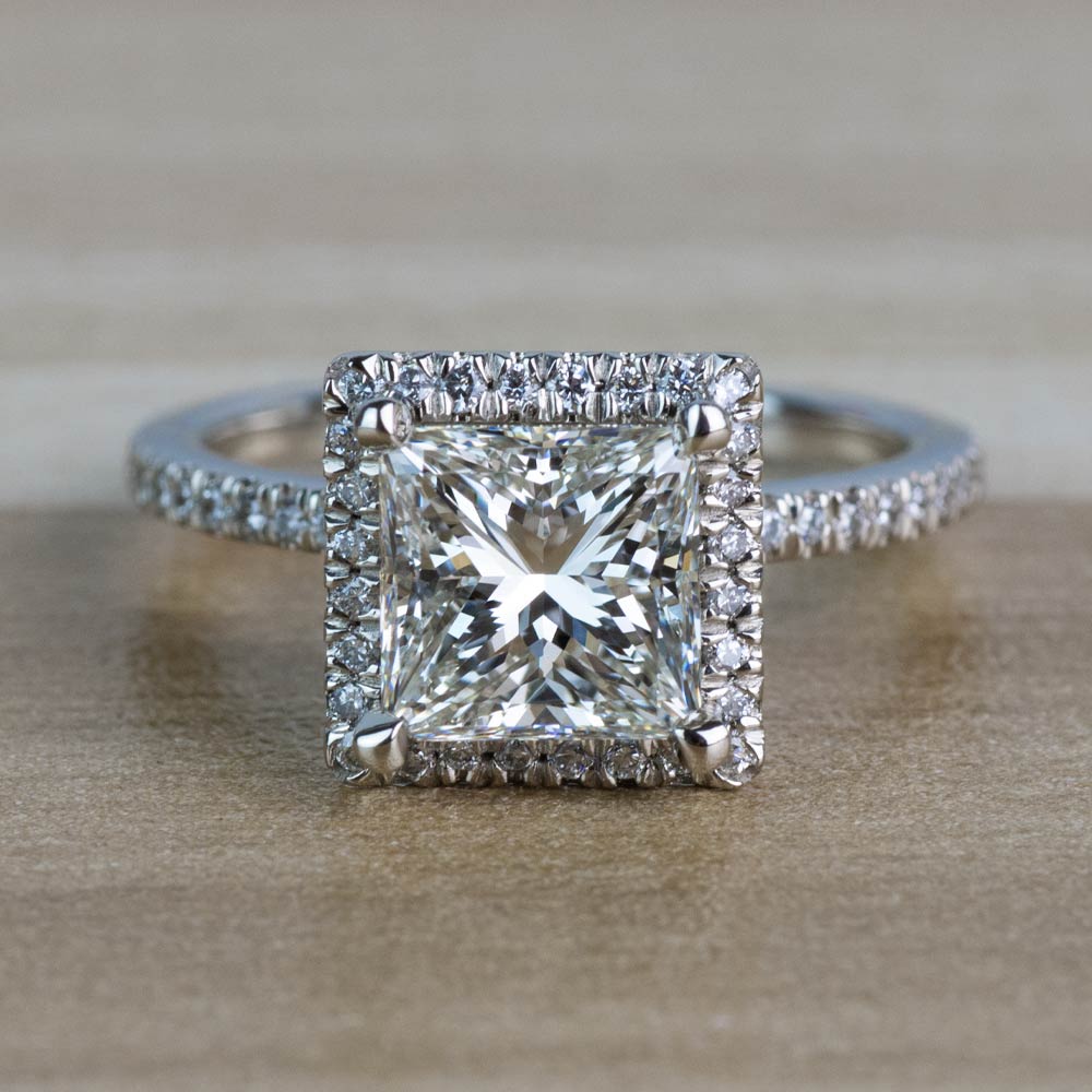 Delicate 2 Carat Princess Halo Diamond Engagement Ring