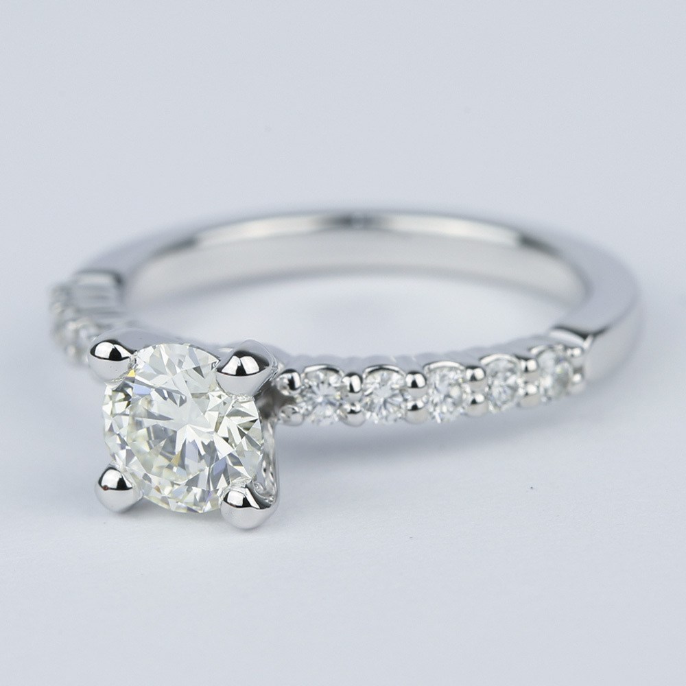 0.70 Carat Diamond Ring On Pave Band In 14K White Gold