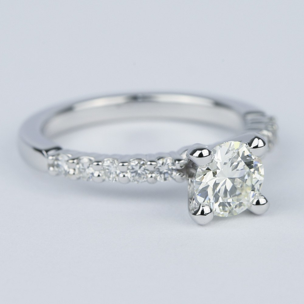 0.70 Carat Diamond Ring On Pave Band In 14K White Gold