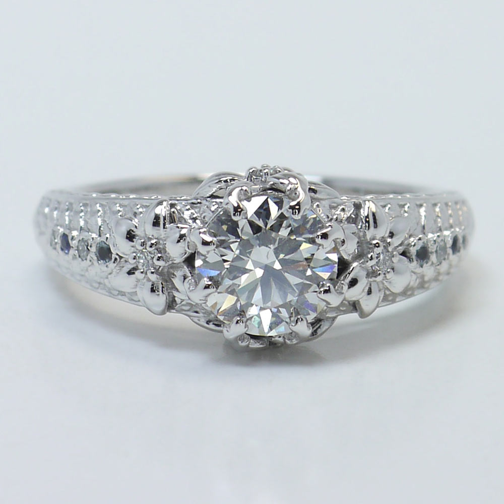 Floral Diamond Engagement Ring With Aquamarine Accents