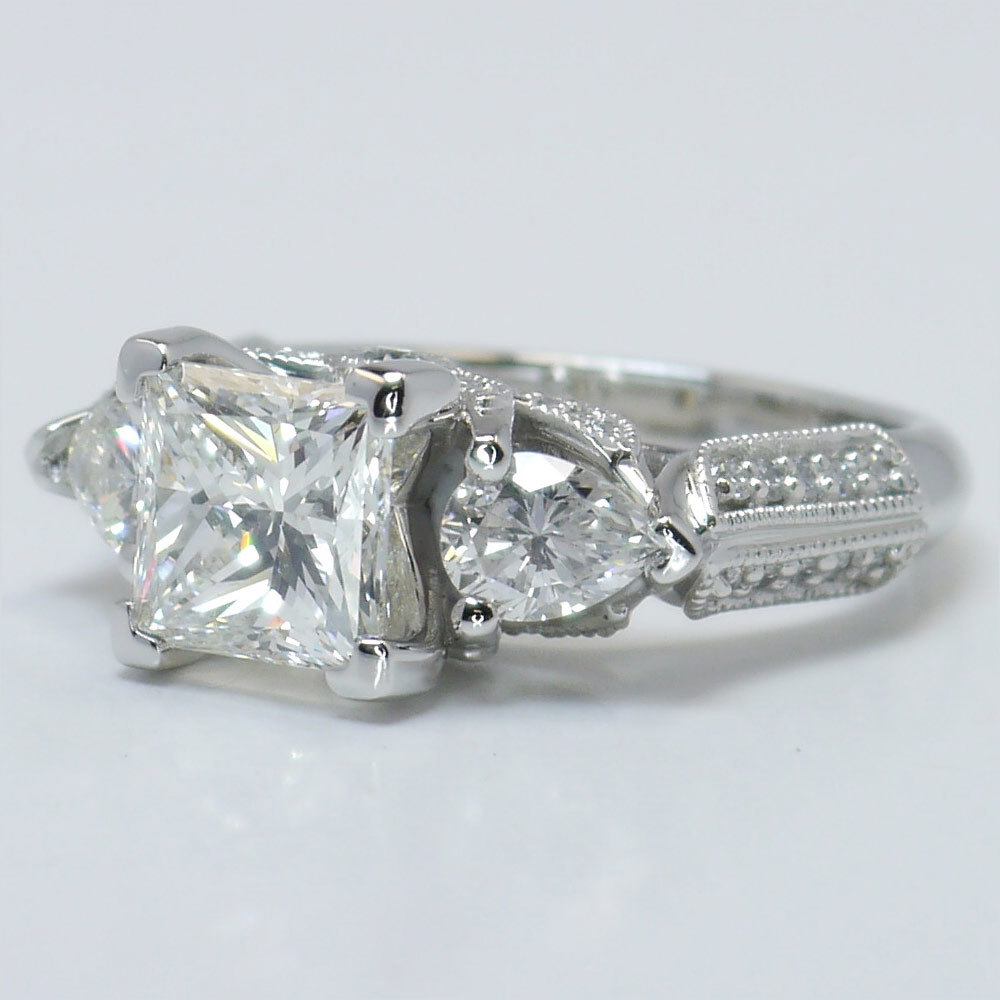 Custom 1.5 Princess & Pear Diamond Engagement Ring