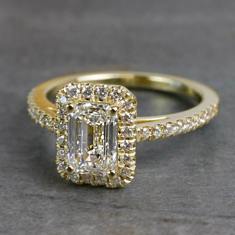 Elegant Engagement Emerald Cut Diamond Halo Ring