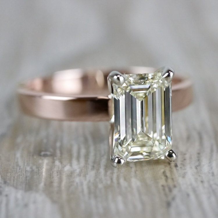 Emerald Cut Diamond Flat Solitaire Engagement Ring in Rose Gold