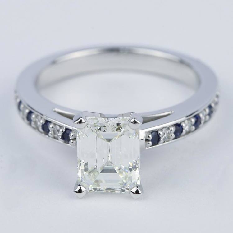 Emerald Diamond & Sapphire Gem Engagement Ring (1.54 ct.)
