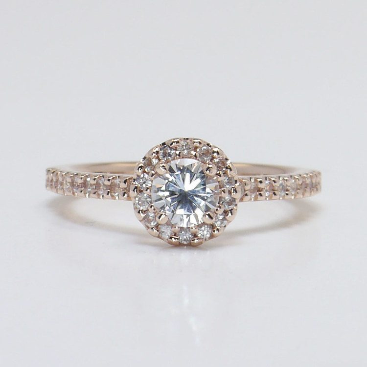 0.90 Carat Petite Pave Round Halo Diamond Engagement Ring