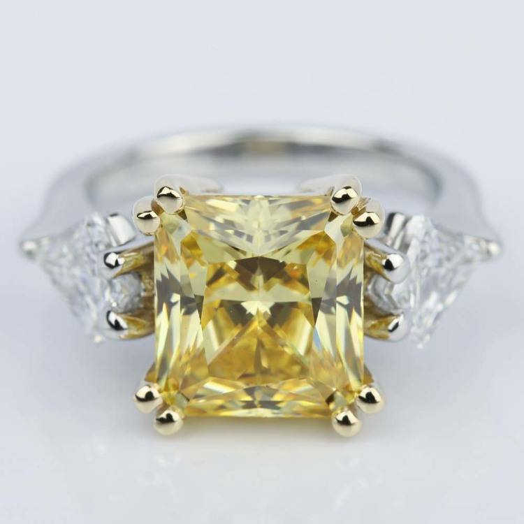 Fancy Yellow Radiant Engagement Ring with Kite Shape Diamonds